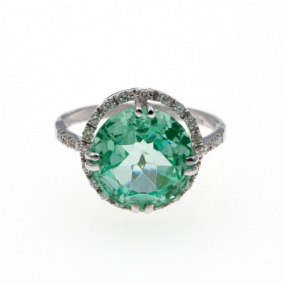 Εικόνα της Λευκόχρυσο K14 Δαχτυλίδι με Διαμάντια και Πράσινο Χαλαζία