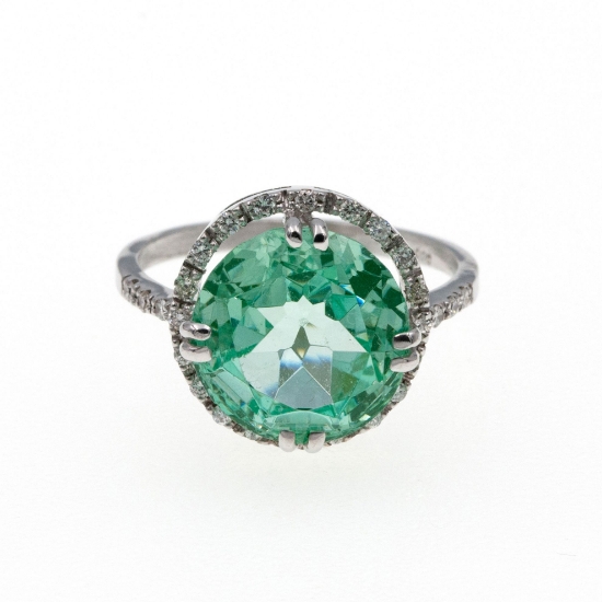 Εικόνα της Λευκόχρυσο K14 Δαχτυλίδι με Διαμάντια και Πράσινο Χαλαζία